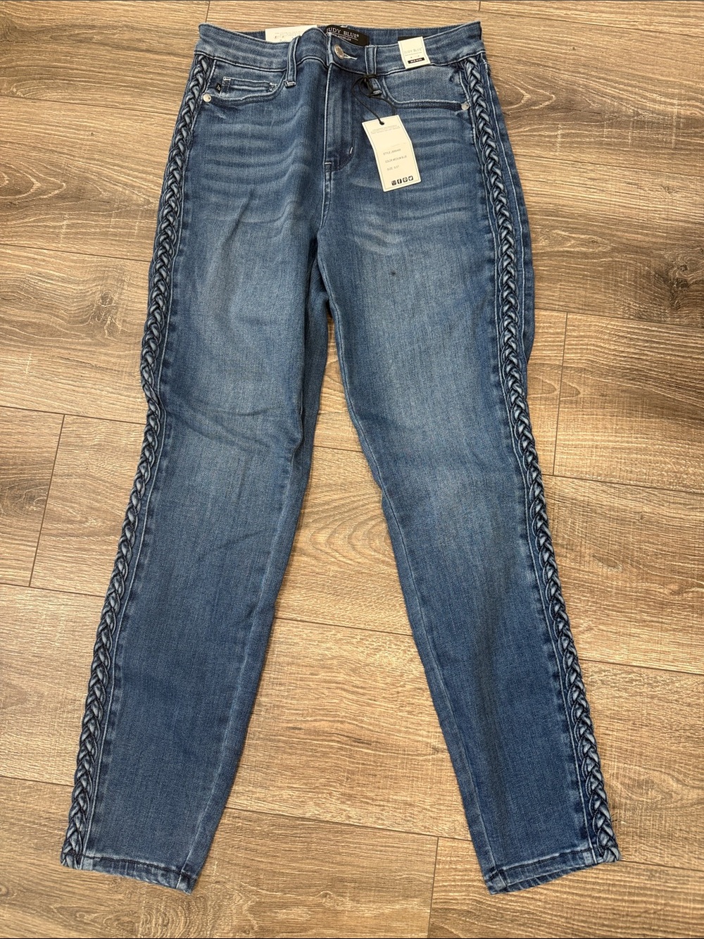 Womens Braided Mid-Rise Side Seam Blue Jeans size 5/27